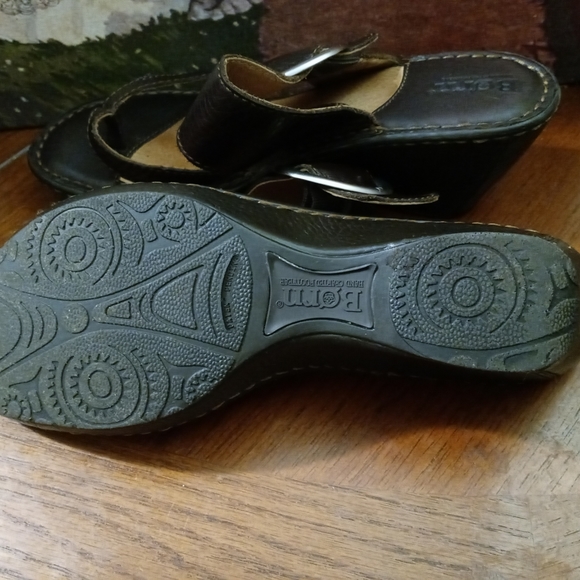 Born Emmy Black Leather Platform Wedge 👡Open Toe Sandals Womens Sz US 9. - Picture 9 of 12